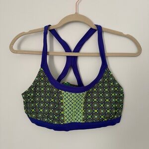 Prana Blue and Green Geometric Sports Bra